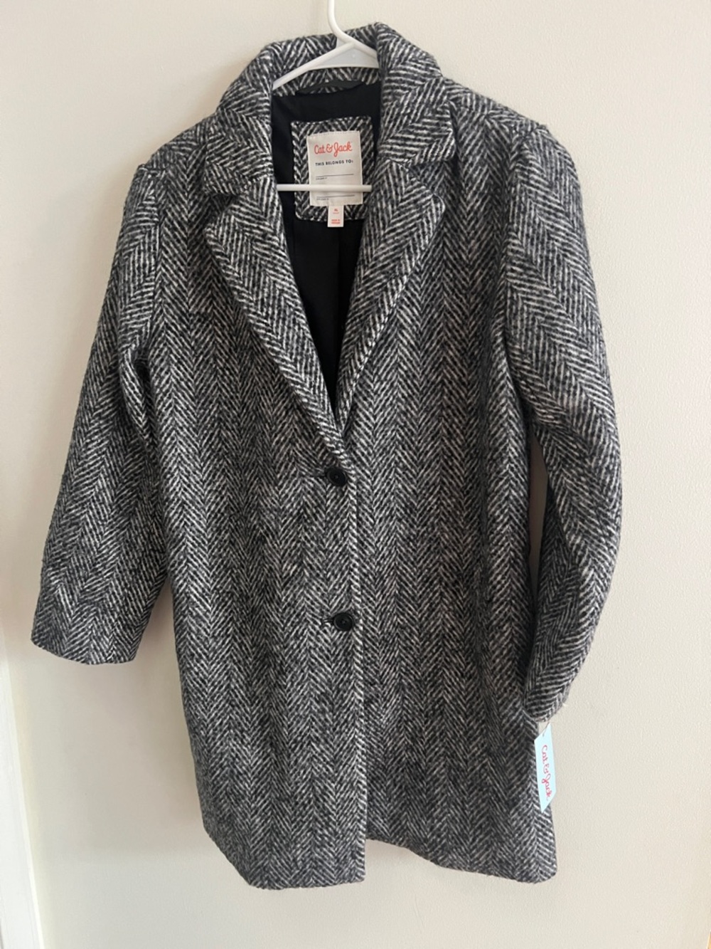 Cat & Jack Women's Black and White Herringbone Pea Coat